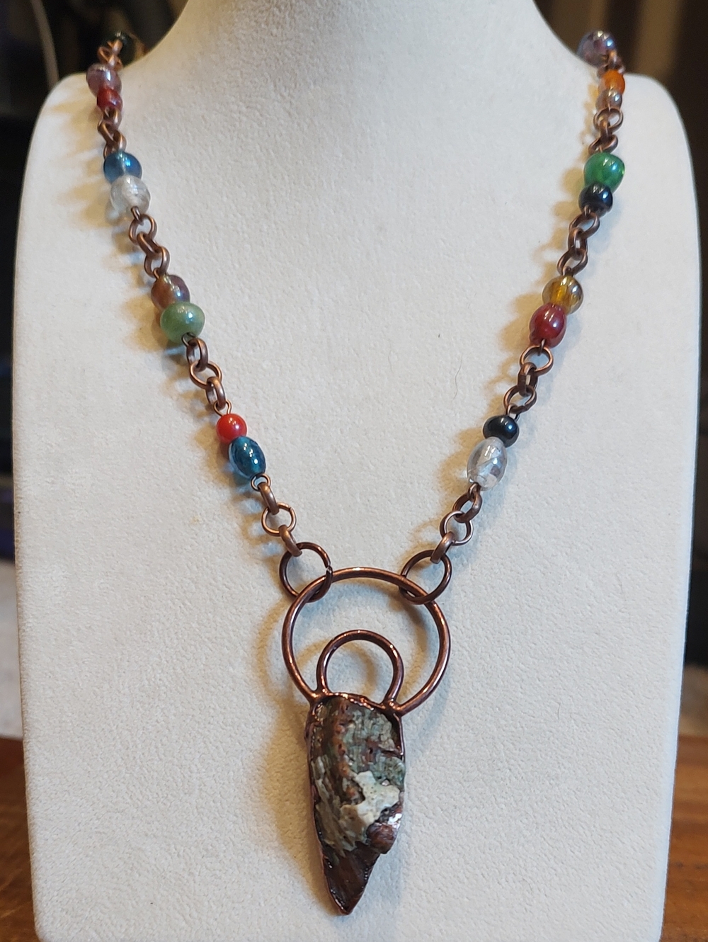 Electroformed Copper Abalone Shell rough Stone & Beaded Copper Necklace